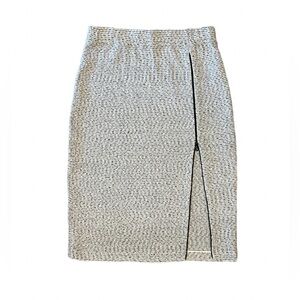 St. John White Black Textured Knit Zipper Split Skirt Size 8